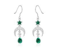 Qings May Emerald Green Birthstone Earrings for Women 925 Sterling Silver Celtic Moon and Star Birth Stone Dangle Earrings with Oval Zirconias Birthday Jewelry Gifts for Family Friends