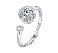 Qings Moissanite Rings for Women Sterling Silver April Birthstone Ring Adjustable Open Dainty Ring