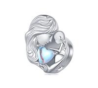 Qings Mother Daughter Charm 925 Sterling Silver Family Sister Heart Charm for European Bracelets and Necklace Birthday Jewellery Gift for Women Mum Grandma, Sterling Silver, Cubic Zirconia