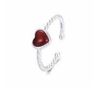 Qings Red Heart Adjustable Ring for Women, 925 Sterling Silver Red Agate Ring Jewelry Gifts for Women Teen Girls, Gift boxed