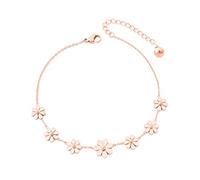 Qings Rose Gold Daisy Anklet Seven Flowers Chrysanthemum Cross Adjustable 9.8” Chain 18K Platinum Plated Bracelet Dainty Jewelry Gift for Women Girls