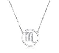 Qings Scorpio Constellation Zodiac Necklace for Women Fashion Round Horoscope Astrology Pendant Necklaces with 5A Cubic Zirconia, Galaxy Jewelry Simple Birthday Best Gifts for Teen Girls