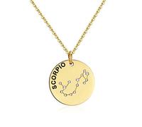 Qings Scorpio Zodiac Exclusive Gold Plated Necklace Horoscope Constellations Disc Sparkling Zircon Pendant Adjustable as Gifts for Women and Girls