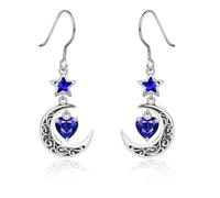 Qings September Sapphire Birthstone Earrings for Women Sterling Silver 925 Crescent Moon Dangle Celtic Earrings with Heart Zirconia Gemstone Jewelry Gifts for Mother
