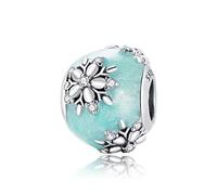 Qings Shiny Snowflakes Charm Bead 925 Sterling Silver Sparkling Ice Crystal Clear Flowers Beads as Winter Gift for Making Bracelet Necklace