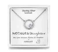 Qings Silver Circle Necklace Mothers Day Necklaces Gifts for Mum Grandma from Daughter Son Crystal Pendant Jewellery Presents with Box