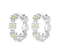 Qings Solid 925 Sterling Silver Daisy Earrings for Women Girls Small Flower Hoop Earrings Daisy Huggie Cute Jewelry Gifts for Birthday