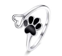 Qings Sterling Silver Animal Paw Print Ring Cute Puppy Dog Cat Pet Footprint Adjustable Open Finger Wrap Rings Pawprint Jewelry Gifts for Women Girls