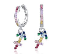 Qings Sterling Silver Sagittarius Hoop Earrings, 925 Silver with Colorful Cubic Zirconia, Small Horoscope Pendant, Constellation Astrology Gift for Women