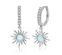Qings Sun Huggie Hoop Earrings 925 Sterling Silver Sun Hypoallergenic Hoop Earrings with Cubic Zircon Opal Sun Jewelry Gift for Women Girls Birthday