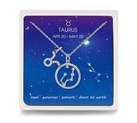 Qings Taurus Necklace for Women 925 Sterling Silver Zodiac Astrology Horoscope Double Pendants with Jewellery Box