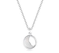 Qings Tiny Mother Love Child Necklace 925 Sterling Silver Moonlight Mother of Pearl Pendant Adjustable 18” for Mother Grandmother Daughter