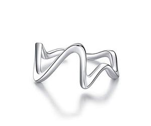 Qings To My Daughter Highs and Lows Ring - Sterling Silver High and Low Inspirational Wave Ring Adjustable Open Up and Down V Rings CZ Zig Zag Jewelry Gifts for Women Girls Friends
