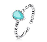 Qings Turquoise Ring Sterling Silver for Women Adjustable Open Twisted Rope Oval Blue Turquoise Moonstone Stone Handmade Stackable Statement Ring Gifts for Girlfriend Girls Mother