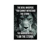 QINGSDEC Posters Applicable to Lion The Devil Whispered in My Ear You Not Strong Enough to Soportar The Storm Today I Whispered in The Devil Ear I Am The Storm Canvas Oil Painting Decorative Painting