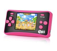 QINGSHE Portable Retro Handheld Game Console with 142 Classic Arcade Games, 2.5" LCD Screen, TV Output, Rose Red or Pink, for Kids and Family