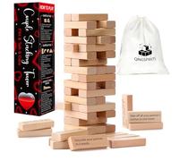 Qingspirits Super Fun Couples Tumble Tower Game for Grown Ups, 54pcs Exciting Date Night Stacking Wooden Blocks Talking Challenge Dare Romantic Anniversary Games for Your Partner, Only Grown Ups 17+