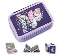 QingWing Pencil Case 3 Compartments, Large Capacity, Multiple Zippers, 3 Compartments, Space for Various Stationery, Suitable for Children, Boys, Girls, purple, Case with 3 Compartments