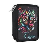 QingWing Pencil Case, Pencil Case, 3 Compartments, Large Capacity, Multiple Zips, Teenagers, Offers Space for Various Stationery, Suitable for Children, Boys, Girls, Black, pencil case