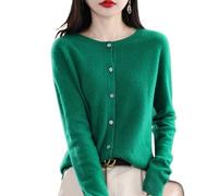 QingxingFa Cashmere Button Front Long Sleeve Cardigan Soft Warm Knit Elastic Jumpers,Cashmere Cardigan Sweaters for Women (Deep Green,XL)