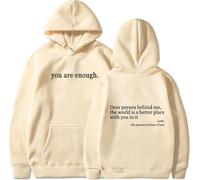 QingxingFa Dear Person Behind Me Sweatshirt Hoodie, You are Enough Hoodie, Loose Graphic Sweatshirts, The Hope Hoodie (Khaki + black logo,S)
