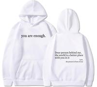 QingxingFa Dear Person Behind Me Sweatshirt Hoodie, You are Enough Hoodie, Loose Graphic Sweatshirts, The Hope Hoodie (White + black logo,M)