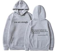 QingxingFa Dear Person Behind Me Sweatshirt Hoodie, You are Enough Hoodie, Loose Graphic Sweatshirts, The Hope Hoodie (Light gray + black logo,XXL)