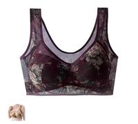 QingxingFa ElleBloom - Ice Silk Lace Cooling Comfort Bra,Seamless Wireless Push Up Bras for Older Women,ElleBloom Bra for Seniors, Push-Up Lace Bra (Purple,XXL)