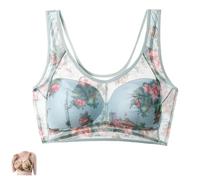 QingxingFa ElleBloom - Ice Silk Lace Cooling Comfort Bra,Seamless Wireless Push Up Bras for Older Women,ElleBloom Bra for Seniors, Push-Up Lace Bra (Blue,XXL)