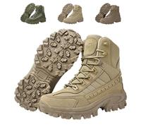 QingxingFa Tactical Boots,Men's Waterproof Side Zipper Outdoor Combat Boots,Comfortable Men's Hiking Boots for Outdoor Adventures (khaki,42)