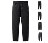 QingxingFa Unisex Fleece-Lined Joggers with Pockets, Waterproof Pants (Black Straight Tube, XXL)
