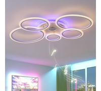 QINGYING 5 Ring Light Fittings Ceilings with Remote APP, 100cm RGB Dimmable Ceiling Lights,Modern Ceiling Lampwith Bluetooth Speaker and Timer for Bedroom Living Room Kitchen Office-White