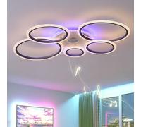 QINGYING 5 Ring Light Fittings Ceilings with Remote APP, 100cm RGB Dimmable Ceiling Lights,Modern Ceiling Lamp with Bluetooth Speaker and Timer for Bedroom Living Room Kitchen Office-Black