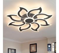 QINGYING 90cm Dimmable Ceiling Lights Flower,LED Light Fittings Ceilings with Remote APP, Smart Ceiling Lamp with Memory Function Lighting Fixture for Living Room Bedroom Kitchen Office-Black