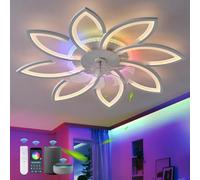 QINGYING Flower RGB Ceiling Fans with Lights, Variable Colour Silent Ceiling Fans with Lamps Compatible with Alexa, Reversible 6 Speed Dimmable Fan Lights Ceiling for Bedrooms and Living Rooms, Blanc