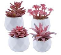 QINGYIWL 4 Pieces Artificial Plants in Ceramic Pot Artificial Plant Succulents Fake Indoor Plants Small Artificial Plants Decorative Plants for Living Room Bedroom Balcony Office Room, Pink