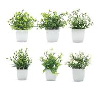 QINGYIWL 6 Pieces Petite Plante Artificial Plastic Plants with Pot Decorative Interior Plants for Office Home Bedroom Living Room Bathroom