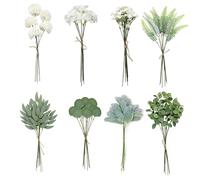 QINGYIWL Pack of 65 Artificial Branches & Flowers, 8 Types Artificial Decorative Branches, White Artificial Flowers for DIY Artificial Flower Bouquet, Bridal Bouquet, Wedding