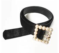 QINGYY 1 Pc Trendy Red Velvet Pearl Button Women Belt Pearl Buckle Flannel Apricot Girdle for Dress-black,100cm-105cm