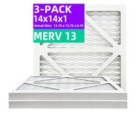 Qingzhug 14x14x1 MERV 13 (3-Pack) Pleated Air Filter (Actual Size: 13.75"x13.75"x0.75") MPR 1900 & FPR 10, Furnace Air Filters