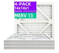 Qingzhug 14x14x1 MERV 13 (4-Pack) Pleated Air Filter (Actual Size: 13.75"x13.75"x0.75") MPR 1900 & FPR 10, Furnace Air Filters
