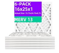 Qingzhug 16x25x1 MERV 13 (6-Pack) Pleated Air Filter (Actual Size: 15.5"x24.5"x0.75") MPR 1900 & FPR 10, Furnace Air Filters