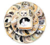 QINGZHUO-50pcs Funny Face Cat Head Graffiti Stickers, Vinyl Expression Water Cup Laptop Waterproof Stickers