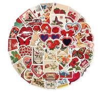 QINGZHUO-50pcs Retro Cartoon Red Aesthetic Sticker ins Style Decoration Scrapbook Laptop Luggage DIY Waterproof Vinyl Stickers