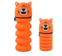 QINGZY 2 in 1 Pencil Case for Girls Boys, Retractable, Small Cute Pencil Cases with Zipper, 3D Animal Shaped, Soft Silicone Pen Case, Pen Holder for Desk, H 20 cm, Up to 15 Pens (A)
