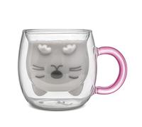 Qinhai Cute Cat Coffee Mug, Double Wall Glass Tea Cup Gifts | Valentines Easter Mothers Day Graduation Christmas, Gift for Women Wife Mum Her Girl Boy Kid Teacher Friend, Birthday Present