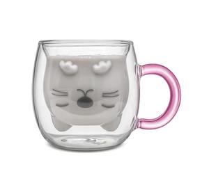 Qinhai Cute Cat Coffee Mug,Double Wall Glass Tea Cup,Valentines Easter Mothers Day Graduation Christmas,Gifts for Women Wife Mum Her Girl Boy Kid Teacher Friend,Birthday Present