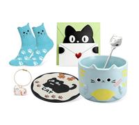 Qinhai Cute Cat Mug Set, Stackable Coffee Cup, Cat Lovers Gifts for Women Men Mum Her Girl Boy Teacher Friend, Christmas Valentines Mothers Day Easter Presents Idea (Blue)
