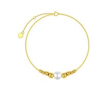 Qinhaixi 14 ct Gold Pearl Necklace, Solid Yellow Gold Beaded Bracelet with 7mm Freshwater Cultural Pearl, for Women Girls Ladies Mum Sisters, 6.5"+1"+1"
