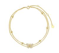 Qinhaixi 9 ct Gold Butterfly Anklet, Solid Yellow Gold Beaded Layered Anklet, for Women Girls Ladies Mum Sisters, 8"+0.7"+0.7"+0.7"
